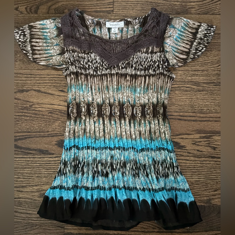 dressbarn Blue and Brown Patterned Tunic